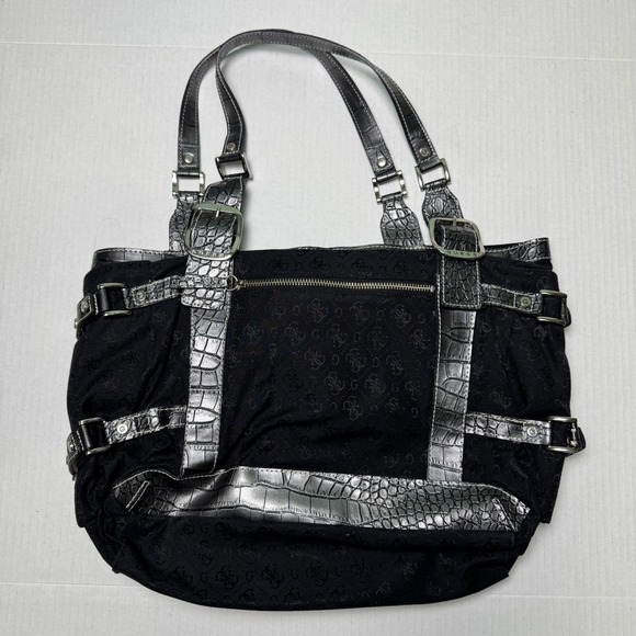 Vintage Y2K Guess Monogram Shoulder Tote Bag Rocker Glam Grunge Indie Sleaze - Picture 2 of 8